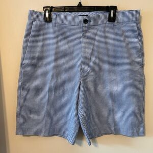 IZOD Blue Gingham Checker‎ Shorts Size 34  100% Cotton Flat Front 9” Golf Beach